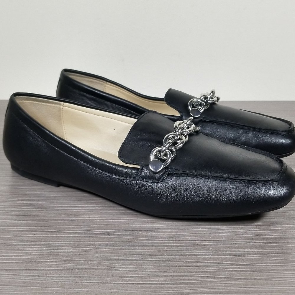 Calvin Klein Elanna Leather Chain Link Loafer, Black Leather, Womens Size 7.5 M